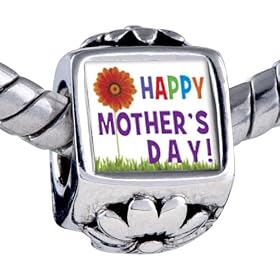 Mothers Day Gifts Happy Mother's Theme Photo Flower European Charm Bead - Pandora & Bracelet Compatible