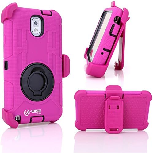 WISECASE® Military Drop-Proof Protective Case and Holster for Samsung Galaxy Note 3 - Extremly Protective Dual layer Case with 360 Degrees Swivel Ring Kickstand and Rugged Face-in and out Holster (Pink Black)