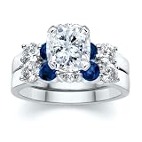 3.00 CT CUSHION DIAMOND W ROUND BLUE SAPPHIRE RING SET