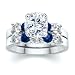 Jewelry : 2.75 CT CUSHION DIAMOND W ROUND BLUE SAPPHIRE RING SET