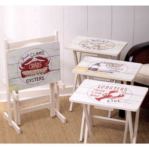 Cape Craftsman TV Tray Set with Stand, Nautical, Set of 4