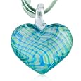 Murano Glass Blue Green Stripe Heart Pendant