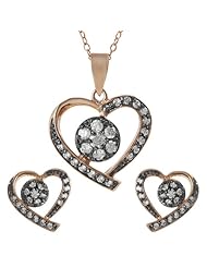 Alexandria Collection Rose Gold-plated Silver Cubic Zirconia Heart Necklace and Earring Set