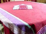 Brick and Aqua Holiday Jacquard French tablecloth, Teflon coated 65 by 98 inches