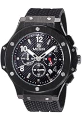 Voeons Men's Chronograph 24 Hr Indicator Military Sports Watches 3ATM Waterproof Black Stainless Steel Mens Watches