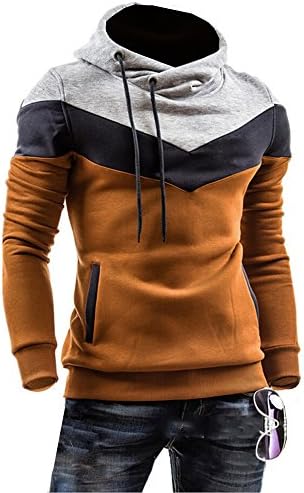 Summer River Mens Novelty Color Block Hoodies Cozy Sport Autumn Outwear SW002 (X-Large, Camel)