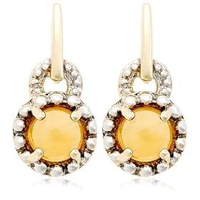 10k Yellow Gold Cabochon Citrine Bead Design Earrings by 