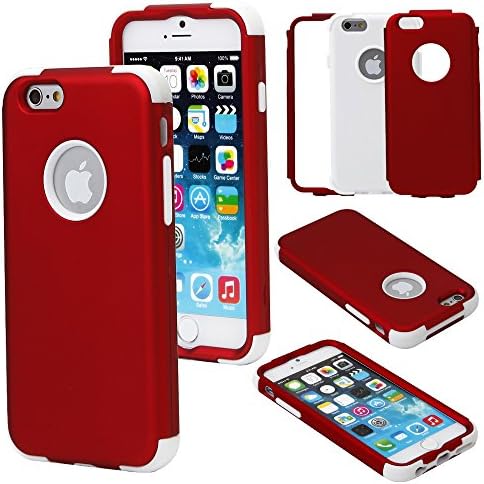Electrovic Sweet and Candy-coated PC plus Silicone 3 in 1 Hybrid Case for iPhone6-Titanium Red +White