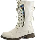 Women's Military Lace Up Buckle Combat Boots Mid Knee High Exclusive Credit Card Pocket, 8