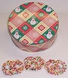 Gourmet Food : Scott's Cakes 1 lb. Milk Chocolate Covered Pretzel with Rainbow Jimmies in a Snowman Tin