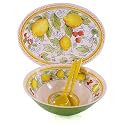 Serving Set of Le Cadeaux Triple Weight Melamine 12" Salad or Serving Bowl, Serving Utensils and 16" Platter, Limone