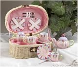 Pink Daisy Tea Set in a Basket