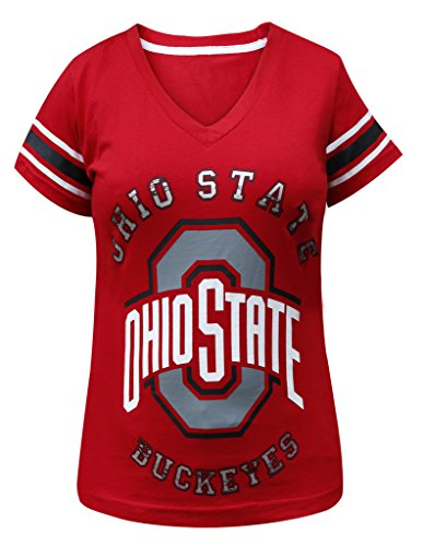 Women's Ohio State Buckeyes V Neck Sporty Vintage Shirts Tops - Red
