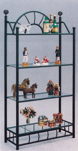 4 Tier Black Metal Book Shelf / Case with Glass Shelves