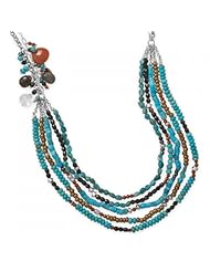 MMA Silver - 23 inch+2 inch Multistrand Turquoise and Multibead Necklace