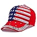 USA Bling Baseball Cap Sparkle American Flag Hat for Men Women Hip Hop Caps (Red)