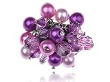 Metallic Cluster Purple Violet Beads Pearls Adjustable Fashion Costume Fun Ring