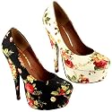 Womens Floral High Heel Platform Court Shoes