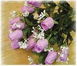 Set of 3-Lavender Silk Closed Rose Bud Bushes