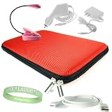Amazon Kindle 2 Red Snug Fit Hardshell Carrying Case + White Rapid Kindle 2 Car Charger + White Kindle 2 Wall Charger + White Kindle 2 Data Cable + Pink Double Bright Ebook Reader 2 LED Light + Vangoddy TM, Live*Laugh*Love wrist band!!!