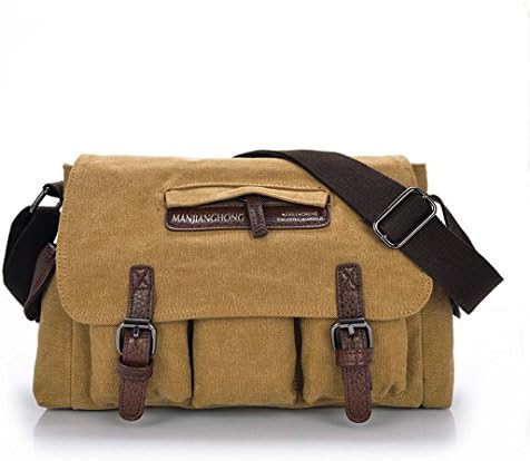 The Traver Large Capacity to Satisfied Whatever You Need Multi-purpose High Quality Camping Canvas Shoulder Bag Durable Messenger Bag Travel Bag for a Short Trip (Khaki)