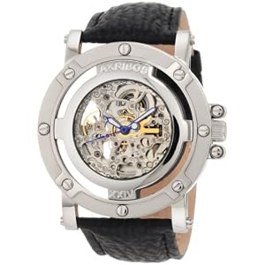 Akribos XXIV AK413SS Monster Rig Silver Stainless Dial Black Sharkskin Band Skeleton Men's Watch
