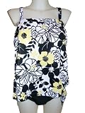 Womens Plus Size Tankini Swimsuit, High Waist Briefs, Penbrooke, Black/whie/yellow