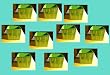 Storage Boxes (10) Colapsible Green Stripe with Green Rim Box 7.5 in x 7.5 in x 7 in