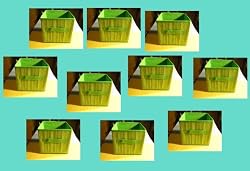 Storage Boxes (10) Colapsible Green Stripe with Green Rim Box 7.5 in x 7.5 in x 7 in