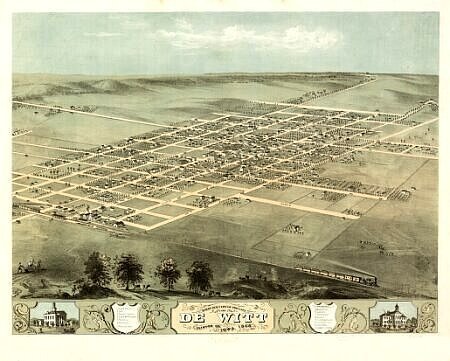 Historic Maps - De Witt Bird's Eye View Map 1868 Iowa - Clinton County - Birds eye view of the city of De Witt, Clinton Co., Iowa 1868. 36x54