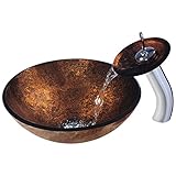 Tophome 洗面台彩色上絵 手洗い器おしゃれ　洗面ボウルガラス　手洗い器 手洗器 洗面ボール 蛇口セット　強化ガラス製　排水金具付 蛇口付き
