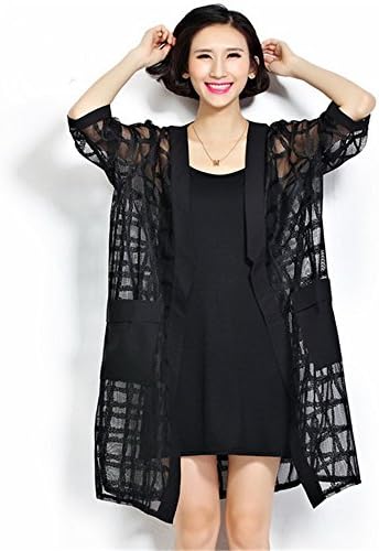 YJWAN Spring Plus Size Women Half Sleeve Perspective Mesh Cardigan without Vest Dress