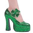 Women's Sexy St. Patricks Day Shoes DETACHABLE Shamrock 5 Inch Chunky Heel Green Glitter MaryJane