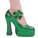 Women's Sexy St. Patricks Day Shoes DETACHABLE Shamrock 5 Inch Chunky Heel Green Glitter MaryJane