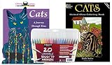 Sargent Art Washable Firm Brush Tip Markers in a Case, Set of 20 and 2 Adult Coloring Books, Coloring for Curious, Cats and Dover Stained Glass Cats: Stress Relieving Designs to Relax and Enjoy!
