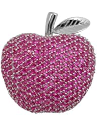 Cubic Zirconia and Sterling Silver Ruby Apple Pin