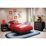 South Shore Libra Kids Pure Black Twin Wood Platform Bed 3 Piece Bedroom Set