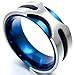 INBLUE Men's 8mm Stainless Steel Ring Band Silver Tone Blue Wedding