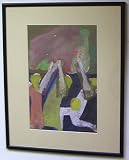 Tetherball, Original Wood Block on Paper By Carmel Artist Janet Ament de la Roche - Framed Artwork