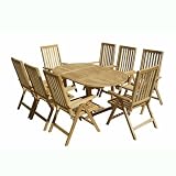 VIFAH V1143SET2 Outdoor Nine-Piece Teak Dining Set with Oval Table and Eight Outdoor Pos Teak Chairs