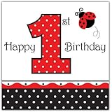 Creative Converting Ladybug Fancy Happy 1st Birthday Luncheon Napkins, 16-Count