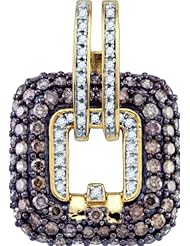 10K Yellow Gold 2.27CT Brown & White Round Cut Diamond Cluster Fashion Pendant
