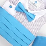 Steel Blue Italy Design Bow Tie Pre-tied Hanky Cufflinks and Cummerbund Set with Box Cm1018  Turquoise