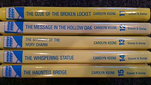 5 Nancy Drew hardcover book set: 11 THE CLUE OF THE BROKEN LOCKET / 12 THE MESSAGE IN THE HOLLOW OAK / 13 THE MYSTERY OF THE IVORY CHARM / 14 THE WHISPERING STATUE / and 15 THE HAUNTED BRIDGE
