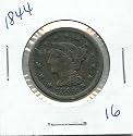 1844 Coronet Large Cent in 2x2 coin holder