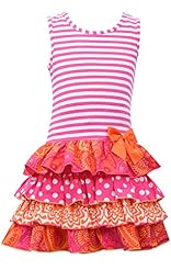 Girls Applique Tiered Cotton/Polyester/Spandex/Knit Striped Print  Dress