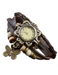 TOOGOO(R) Coffee Vintage Bronze Womens Ladies Weave Wrap Leather Bangle Bracelet Quartz Watch