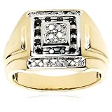 14k Yellow Gold Men's Black and White Diamond Ring