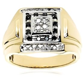 14k Yellow Gold Men's Black and White Diamond Ring (1/2 cttw, H-I Color, I2 Clarity)