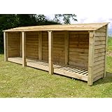 TRIPLE BAY 11ft WIDE X 4ft HIGH WOODEN LOG STORE/GARDEN STORAGE, GREEN 